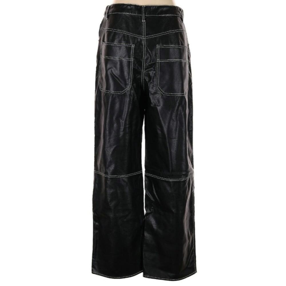 Free People Faux Leather Size 12 Wide Leg Black Pants - Picture 3 of 5